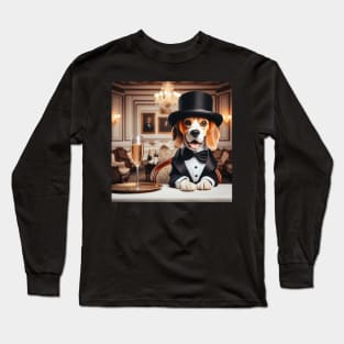 Happy beagle in elegant formal wear with champagne wine Long Sleeve T-Shirt